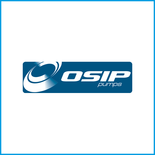 OSIP Logo Logo von OSIP Pumps in Blau mit stilisiertem Wasserwirbel.