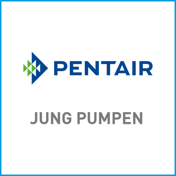 PENTAIR Logo Logo von Pentair mit dem Zusatz "Jung Pumpen" in blauer Schrift.